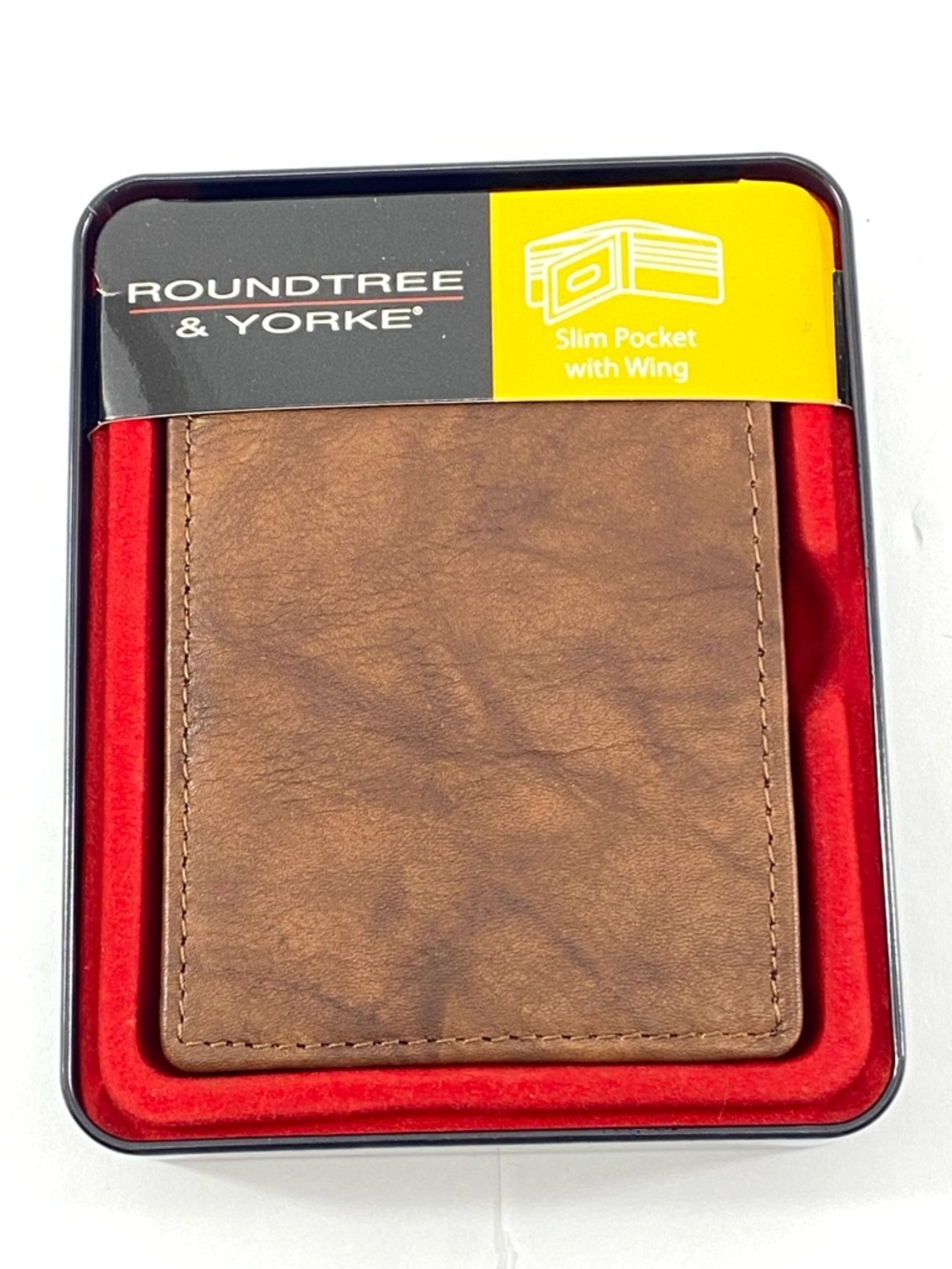 ROUNDTREE & YORKE Men’s Slim Pocket Wallet With Wing Genuine Brown Leather NEW